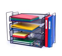 Porte-documents Relaxdays métal A4, 4 compartiments, 2 porte-revues, HxLxP 30 x 49,5 x 24,5 cm, organiseur bureau, noir