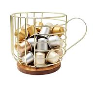 Porte-dosettes à café Panier Métallique Grande Capacité avec Base en Bois | Support pour le rangement des dosettes pour salon, bar à café, bureau, salon de thé, meuble d'angle de sa