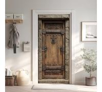 Porte en Bois Effet 3D Sticker Porte, Grange Papier Autocollant Porte Mural Décoration 95x215 cm, Planche de Bois Rétro Stickers Muraux Amovible PVC