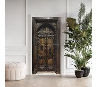 Porte en Bois Effet 3D Sticker Porte, Rétro Rural Papier Autocollant Porte Mural Décoration, Métal Vieilli Stickers Muraux Amovible PVC 95x215 cm