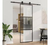 Porte en verre à rayures noires 76 x 2 x 205 cm Porte coulissante en aluminium pour intérieur Design moderne avec butoir de porte Peu encombrant et facile d'entretien