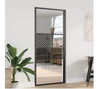 vidaXL Porte en Verre Fretwork Noir 93 x 3,5 x 201,5 cm Aluminium, Séparateur Rectangulaire, Verre avec Serrure, Déco Intérieure, Cadre Élégant, pour Salon
