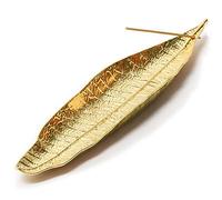 Porte-encens, 28 cm, en alliage de zinc, attrape-cendres, feuilles, brûleur d'encens en métal, pour la maison, le bureau, le yoga, la méditation (doré)