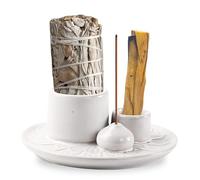 Porte-Encens 4 en 1 en Céramique Lisse, Brûleur D'encens pour Méditation et Yoga, Plateau Collecteur Cendres pour Bavure, Palo Santo