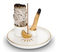 Porte-Encens 4 en 1 Lune, Palo Santo Porte Encens, Porte-Encens en Céramique Lisse, Méditation Brûleur D'encens, Plateau Collecteur Cendres en Céramique pour Bavure, Méditation, Yoga