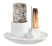 Porte-encens 4 en 1 pour chaque encens, support en céramique, support de bâtons d'encens, sauge blanche pour le yoga, la méditation (blanc)