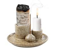 Porte Encens 4 en 1, Support Encens Céramique pour Palo Santo Sauge Blanche