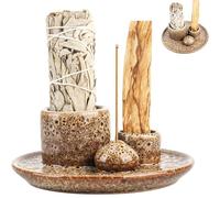 Porte Encens 4 en 1, Support Palo Santo, Support de Sauge pour brûler Bol à Taches, pour Décor de Bureau à Domicile, Yoga, Méditation