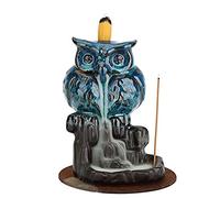 Porte-encens à refoulement en céramique en forme de chouette - Fait à la main - Avec 20 cônes d'encens à refoulement - 30 bâtons d'encens, tapis, pince, aromathérapie, décoration d'intérieur