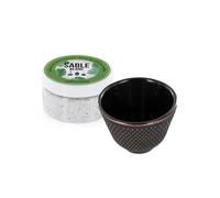 Porte-encens - AROMANDISE - Coupelle en fonte - Noir mat - Sable blanc - Ethnique