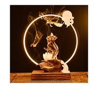 Porte-encens, Attrape-encens, Brûleur d'encens Brûleur d'encens à refoulement en céramique avec lumière LED et Prise USB, Violet Lotus, 30,2 x 33 cm