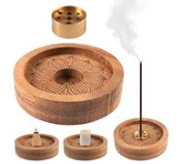 Porte Encens avec Récupérateur de Cendres de 7cm, Trous de 3/2.5/2 mm | Brûleur D'encens en Bois Lotus Portable, Support pour Baguettes en Laiton, pour Salle de Yoga, Méditation, Salon