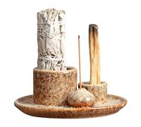 Porte-encens Bol d'encens 4 en 1, Plateau en céramique, Porte-encens décoratif, bâtons d'encens et bougeoir, Pouces Céramic Cendre Catcher, Plateau en Bois sacré, Bac à Cendres en céramiqu