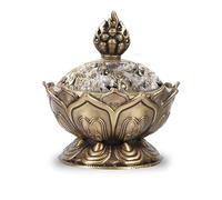 Porte-Encens Bouddha Lotus, Petit Encensoir Brûle Vintage À Reflux Bol De Brûleur D'encens Support Encens De Zinc Bruleur Encens Porte-Bâtonnets D'encens pour Yoga Méditation Décoration(Bronze)