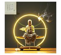 Porte-encens Breakflow Encens Burner Porte-encens en céramique Creative LED Conteaux Cône de la lumière Creative Backflow Encense Brûleur Bouddha Statue Zen Encens Brûleur Ornements(A)