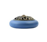 Porte-encens Brûleur d'encens créatif en céramique, Porte-encens Vintage Forme de Fleur Lotus avec Couvercle for encens/cône/Bobine/bâtonnets(Blue)