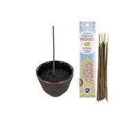 Porte-encens coupelle en fonte noir et doré + Encens indien au Patchouli