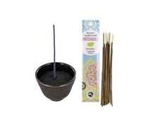 Porte-encens coupelle en fonte noir et doré + Encens indien au Patchouli - Les