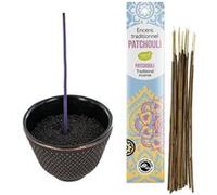 Porte-encens coupelle en fonte noir et doré + Encens indien au Patchouli Noir