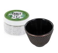 Porte-encens coupelle en fonte noire et sable blanc