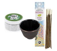 Porte-encens coupelle en fonte noire + sable blanc + encens indien Noir