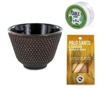 Porte-encens coupelle Noir et Doré + Sable blanc + Bâtonnets Palo Santo
