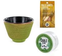 Porte-encens coupelle Vert et Doré + Sable blanc + Bâtonnets Palo Santo Vert G