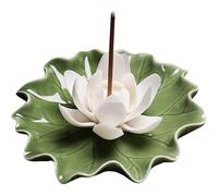 Porte-encens de Lotus en céramique décoratif du Support de bâton d'encens avec Base Feuilles pour Le Yoga, méditation, Temple, brûleur Blanc
