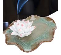 Porte-encens, décoration en forme de fleur en céramique cône de glace support de bâton d'encens décoration de la maison assiette d'encens Lotus fissuré(marron)