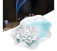 Porte-encens, décoration en forme de fleur en céramique cône de glace support de bâton d'encens décoration de la maison assiette d'encens Lotus fissuré(blanc)