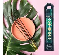 Porte encens en bois à canoë 26 cm vert avec phases de lune dorées, fait à la main + 13 bâtons d'encens organiques de l'Inde en cadeau