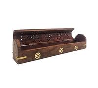 Porte-encens en Bois avec Rangement/boîte à encens | Motif Symbole Ôm