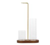 Porte-encens en bois d'hévéa avec base en verre marron et clip en métal - 26 cm