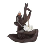 Porte-encens en céramique à refoulement - Fabriqué à la main - Avec fleur de lotus - Chutes de fumée apaisantes pour méditation, yoga, aromathérapie, salon et bureau