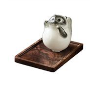 Porte-encens en céramique en forme de chat fait à la main - Décoration de bureau en forme d'animal mignon pour salon, chambre à coucher, étude, méditation et relaxation - VGy788 (A, 13,8 x 9,7 cm)