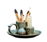 Porte-encens en céramique fait à la main - Plateau multi-usage pour Palo Santo, bâtons, cônes - Plat aromatique résistant à la chaleur pour la maison, la méditation, le yoga et la décoration