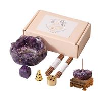 Porte-encens en forme de fleur - Cristal en métal 8 x 4 cm | Porte-encens | Plateau récupérateur de cendres avec base en métal naturel fait à la main - Cendrier pour bâtons de yoga, spa, méditation