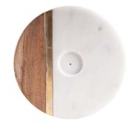 Porte-encens en marbre rond - design bois et laiton
