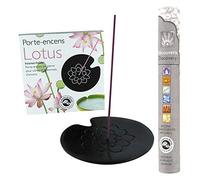 Porte-encens en Pierre Noire Lotus + 14 bâtonnets d'encens ayurvédique