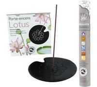 Porte-encens en pierre noire Lotus + 14 bâtonnets d'encens ayurvédique Noir