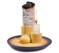 Porte-encens et bougie multifonction 4 en 1 en céramique avec bac récupérateur de cendres, convient pour brûler de la sauge blanche, bâtons Palo Santo (marron)