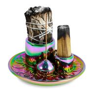 Porte-encens Palo Santo 4 en 1 avec Récupérateur de Cendres en Céramique de 13cm pour Maison Bureau Salle de Yoga(Coloré)