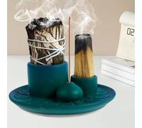 Porte-encens Palo Santo 4 en 1 avec Récupérateur de Cendres en Céramique de 13cm pour Maison Bureau Salle de Yoga(Bleu)