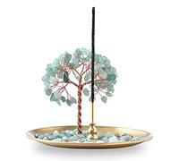 Porte-encens pour bâtons, Pierre de Cristal de guérison, Arbre à Argent, brûleur d'encens pour Yoga, méditation et décoration d'intérieur (Vert)