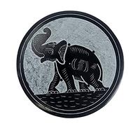 Porte-encens Rond Noir et Gris en Pierre à Savon - Symbole éléphant