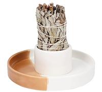 Porte-encens en céramique de 4,1 cm de diamètre - Bol à sauge pour brûler - Blanc et orange (sauge non incluse)
