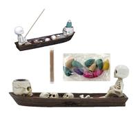 Porte-encens tête de Mort pour bâtons, Porte-brûleur d'encens tête de Mort | Support de brûleur de Bateau de crâne de résine | Porte-encens pour Salons, Studios de Yoga, Chambres à Coucher