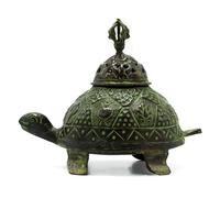 Porte-encens tortue tibétaine vert-de-gris en laiton - Grand format
