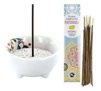 Porte-encens Végétal en porcelaine + Encens indien au Patchouli Multicolore