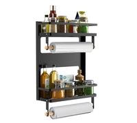 Porte-Épices Étagère à Épices Étagère À Épices Magnétique À 2 Niveaux Avec 2 Supports De Rouleaux De Papier, Organisateur D'épices Mural Pour Réfrigérateur Et Cuisine Support à Épices Rangement Epices